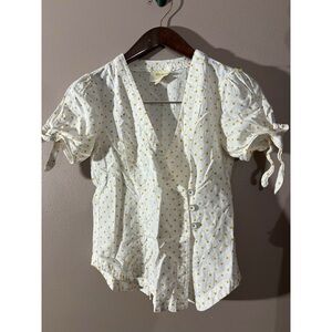 Maeve White Blouse with Yellow Polka Dots